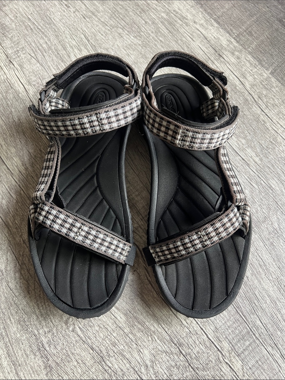 Teva Hurricane Black White Plaid Strappy Athletic Hiking Sandals Size 8.5
